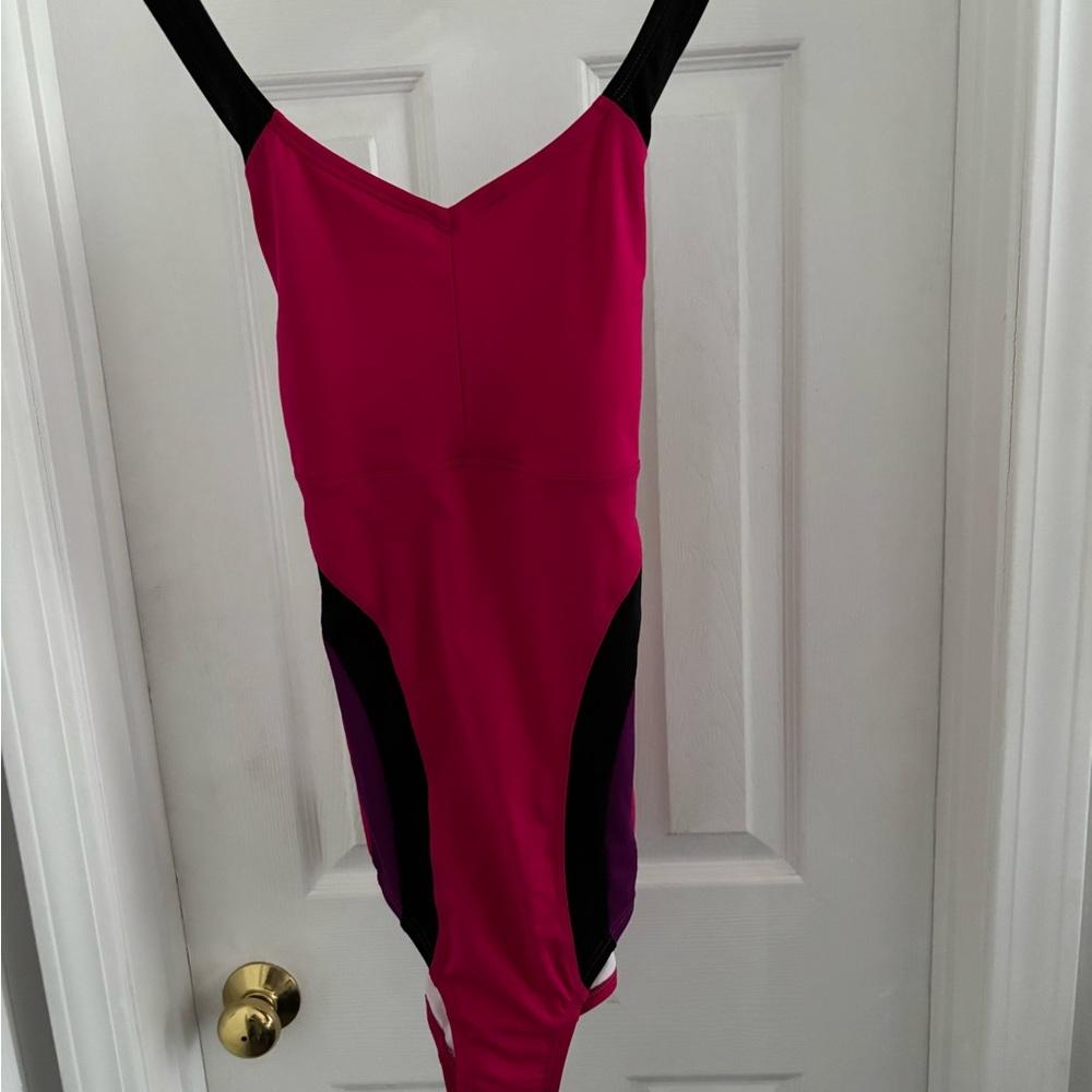 Pink and Black One-Piece Swimsuit